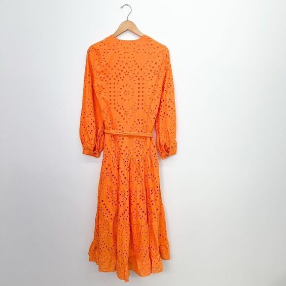 Zara Women’s Blogger Favorite Orange Embroidered Eyelet Puff Sleeve Maxi Dress - Picture 3 of 14